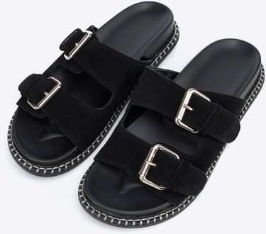 Dames Zwarte Suède Leren Slippers - maat