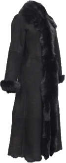Dames zwarte suède Toscana schapenvacht trenchcoat-Rushden - maat EU 36 / UK 8