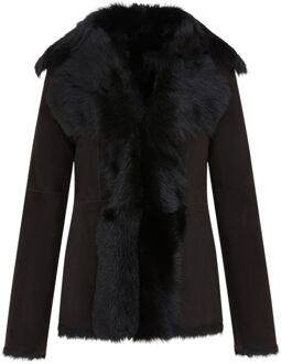 Dames zwarte Toscaanse Merino schapenvacht suède leren jas - Siena - maat EU 38 / UK 10