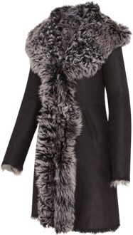 Dames zwarte Toscaanse schapenvacht leren trenchcoat met capuchon - Coast - maat EU 48 / UK 20