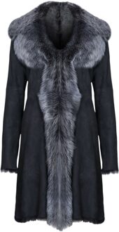 Dames zwarte zilveren Toscaanse schapen suède trenchcoat - Celeste - maat EU 46 / UK 18 Zwart en zilver