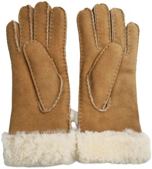 Dameshandschoenen van echt bruin schapenvacht suède met oprolbare/neerwaartse manchetten - XL
