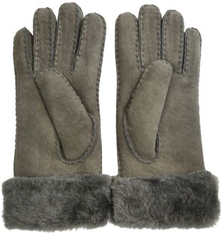 Dameshandschoenen van echt grijs schapenvacht suède met bontmanchet - XL