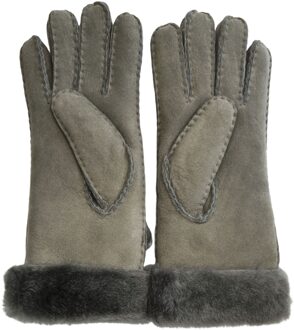 Dameshandschoenen van echt grijs schapenvacht suède met oprolbare/neerwaartse manchetten - XL