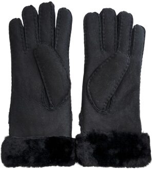 Dameshandschoenen van echt zwart schapenvachtsuède met oprolbare/neerwaartse manchet - XL