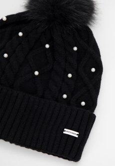 Dameshoed met pompon en parels, zwarte viscose - maat