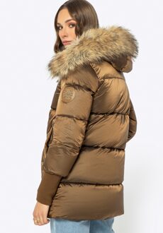 Damesjas met Bontkap Goud Nylon - maat XL