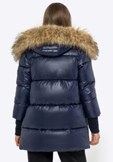 Damesjas met bontkraag Marineblauw Nylon Donkerblauw