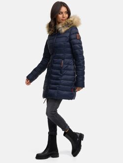 damesjas Rose met gewatteerd design & afneembare imitatiebontkraag Blauw - 3XL