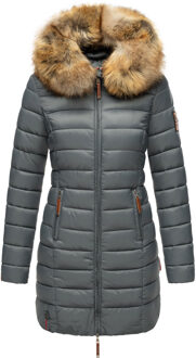 damesjas Rose met gewatteerd design & afneembare imitatiebontkraag Blauw - 5XL