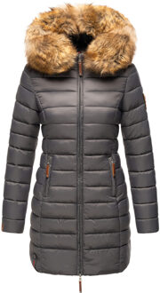 damesjas Rose met gewatteerd design & afneembare imitatiebontkraag Grijs - 5XL