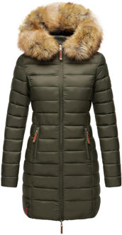 damesjas Rose met gewatteerd design & afneembare imitatiebontkraag Groen - 4XL