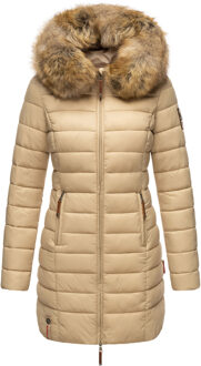 damesjas Rose met gewatteerd design & afneembare imitatiebontkraag - maat M Beige