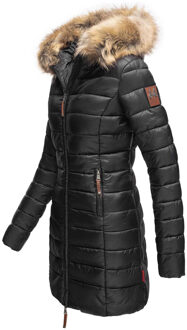 damesjas Rose met gewatteerd design & afneembare imitatiebontkraag Zwart - XL