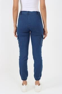 Damesjeans met elastische taille en zelfboeien in blauw - EU 50 Normaal / UK 22 Normaal