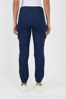 Damesjeans met elastische taille en zelfboeien in donkere stonewash Navy - EU 48 Normaal / UK 20 Normaal
