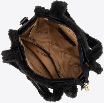 Dameskoffer van eco-leer met bontafwerking, zwart - One Size