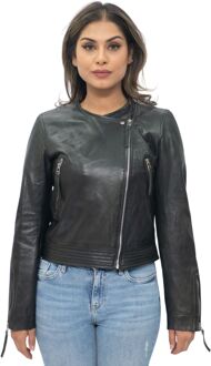 Dameskraagloos bikerjack-Padova - maat EU 36 / UK 8 Zwart