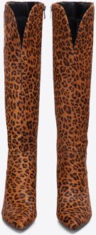 Dameslaarzen van leer met haar in dierenmotief, donkerbruin-lichtbruin Donker Bruin - EU 36