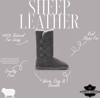 Dameslaarzen van schapenvacht suède met grijze knopen en warme winterkuiten - Willow Grijs - EU 36