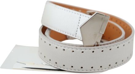 Damesriem in wit leer met zeshoekig logo en gesp - 34 inches