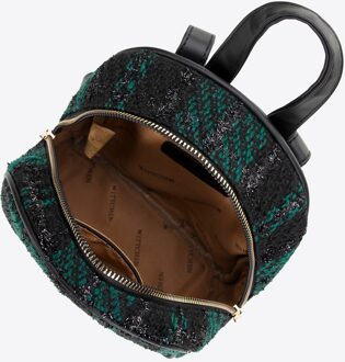 Damesrugzak in zwart en groen polyester bouclé-materiaal