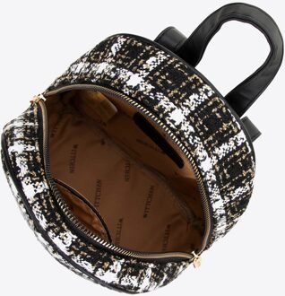 Damesrugzak in zwart-wit polyester bouclé-stof - maat Zwart/wit