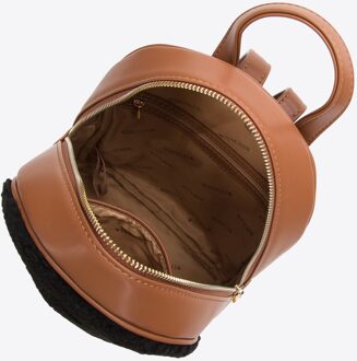 Damesrugzak met imitatiebont aan de voorkant Bruin en zwart Bruin en