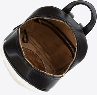 Damesrugzak met imitatiebont aan de voorkant, zwart en crème, eco-leer - One Size