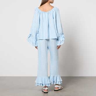 Damesslaapstoel Cha Cha linnen loungeset in blauw en wit