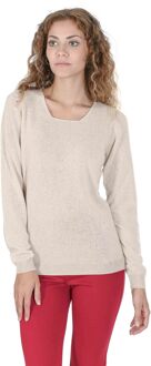 Damessweater Met Vierkante Hals Coe 0024 Linnen - maat EU 42 / UK 14 Beige