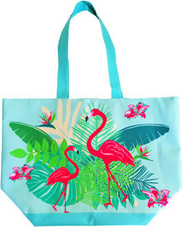 Damestas strandtas flamingo 58 cm - Strandtassen Multikleur