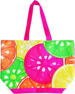 Damestas strandtas fruitprint 58 cm - Strandtassen Multikleur
