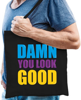 Damn you look good cadeau tas zwart voor heren cadeau katoenen tas zwart voor heren - kado tas / tasje / shopper