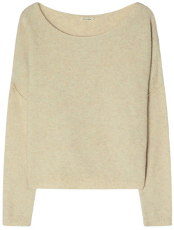 Damsville fijngebreide pullover in wolblend met boothals Beige - M/L