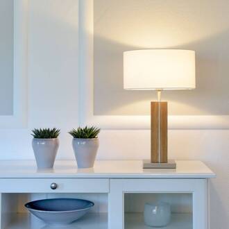 Dana tafellamp eiken geolied hoogte 56 cm nikkel mat geborsteld, eiken geolied, wit