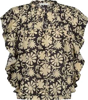 Danee veda blouse veda print black-sand Zwart - M