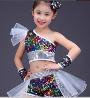 Dans Slijtage Meisjes Jazz Dans Straat Dansvoorstelling Kostuums Kinderen Moderne Dans Model Catwalk Sequin Kostuums height140cm