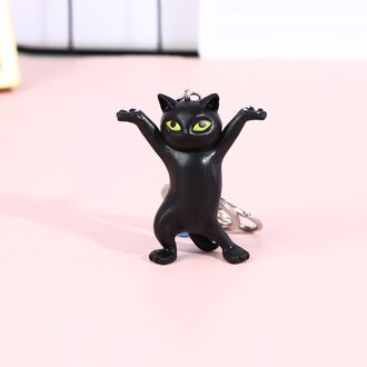 Dansen Kat Sleutelhanger Cartoon Funny Kitten Ornament Sleutelhanger Vrouwen Tas Hanger zwart