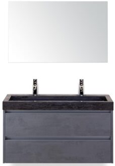 Dante Badmeubelset 100 cm - Beton Antrac - Wastafel Hardsteen Wit Lucca 2 Kraangaten met Spiegel