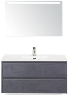 Dante Badmeubelset 100 cm - Beton Antraciet - Keramische Wastafel Wit Cover met Sence Spiegel