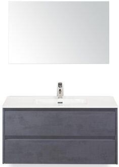 Dante Badmeubelset 100 cm - Beton Antraciet - Keramische Wastafel Wit Cover met Spiegel
