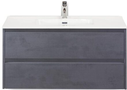 Dante Badmeubelset 100 cm - Beton Antraciet - Keramische Wastafel Wit Cover