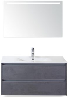 Dante Badmeubelset 100 cm - Beton Antraciet - Keramische Wastafel Wit Enjoy met Sence Spiegel