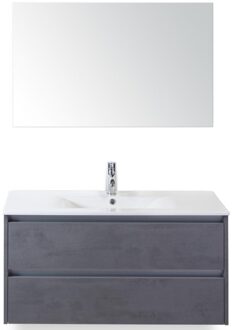 Dante Badmeubelset 100 cm - Beton Antraciet - Keramische Wastafel Wit Enjoy met Spiegel
