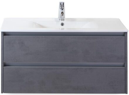 Dante Badmeubelset 100 cm - Beton Antraciet - Keramische Wastafel Wit Enjoy