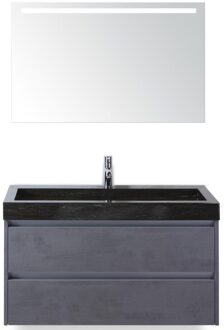 Dante Badmeubelset 100 cm - Beton Antraciet - Wastafel Hardsteen Wit Lucca met Sence Spiegel