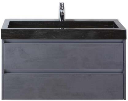 Dante Badmeubelset 100 cm - Beton Antraciet - Wastafel Hardsteen Wit Lucca