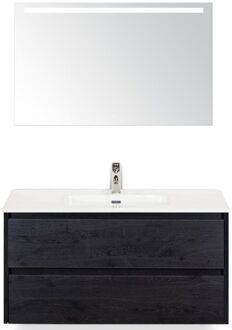 Dante Badmeubelset 100 cm - Black Oak - Keramische Wastafel Wit Cover met Sence Spiegel