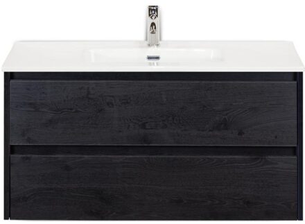 Dante Badmeubelset 100 cm - Black Oak - Keramische Wastafel Wit Cover